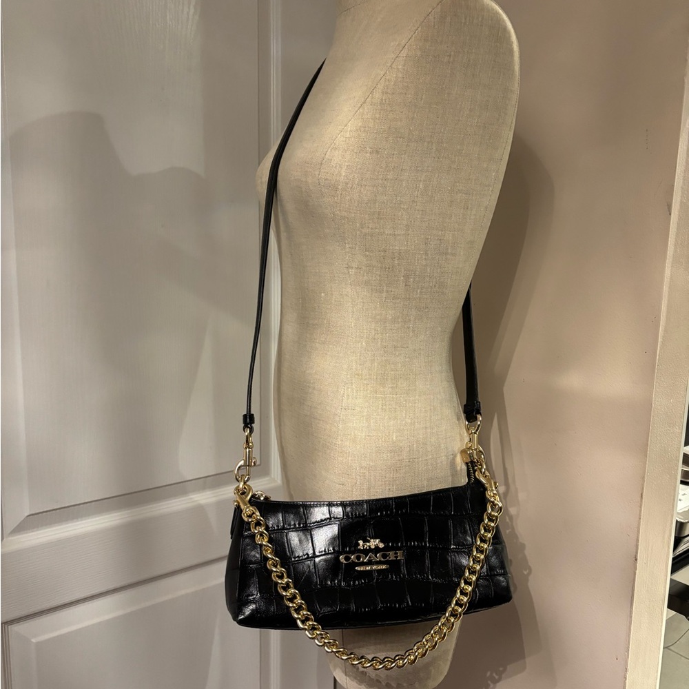 Coach Black Croc-Embossed Shoulder Bag